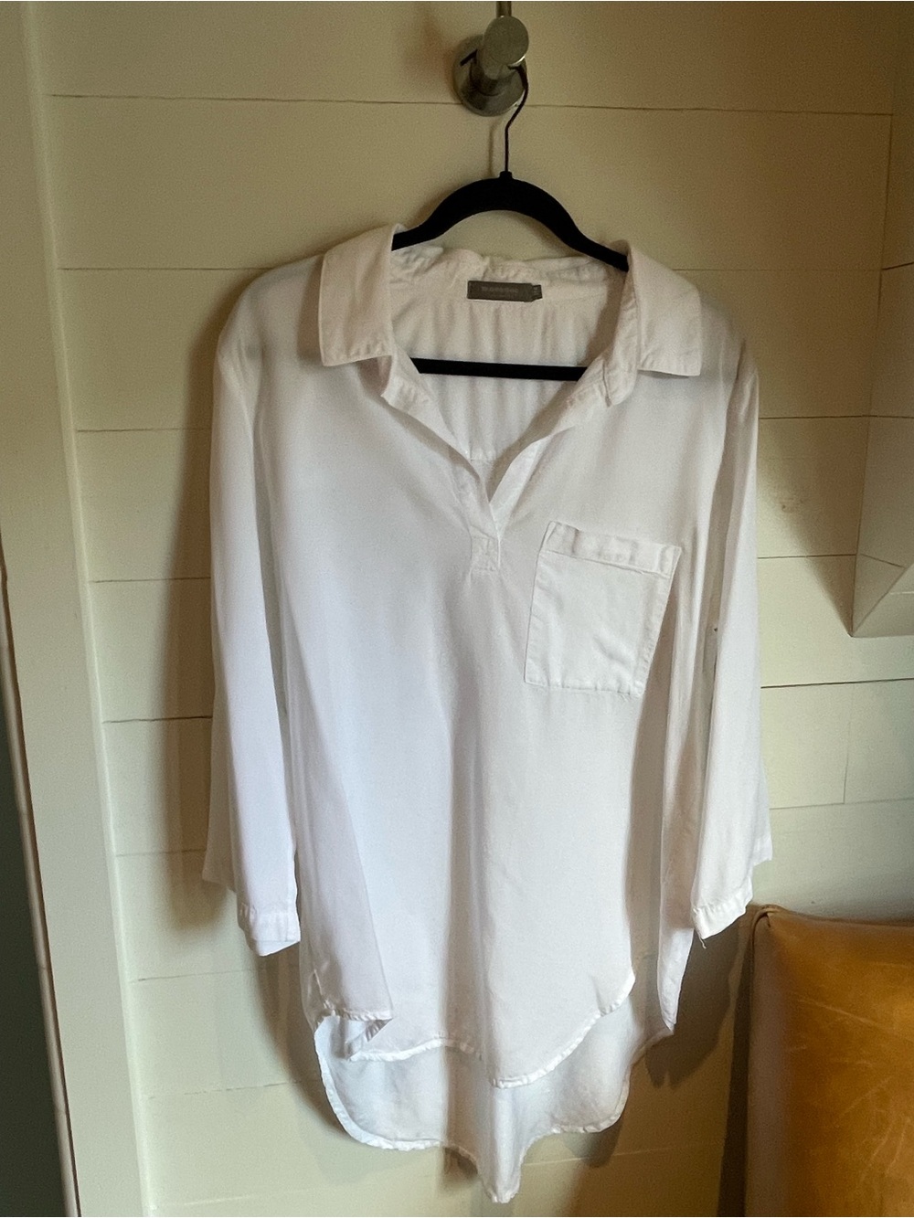 Effortless White Collared Tunic with Chest Pocket